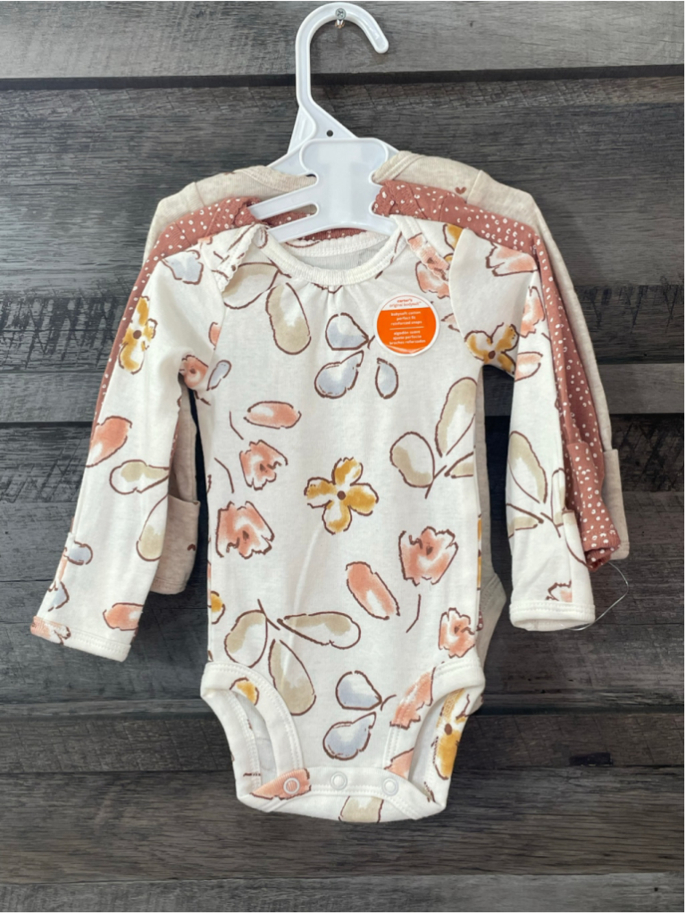 Girls Carter's Newborn Bodysuits 3-Pack White Brown Floral & Polka Dot NWOT
